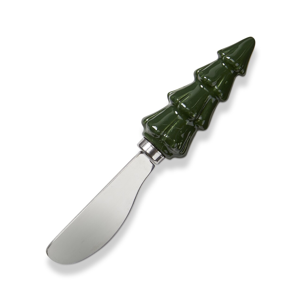 Wilde Pine Tree Green Ceramic Cheese Knife & Serving Utensils - Christmas Cutlery, Hand Wash Only, 5" H x 1" L x 1" W